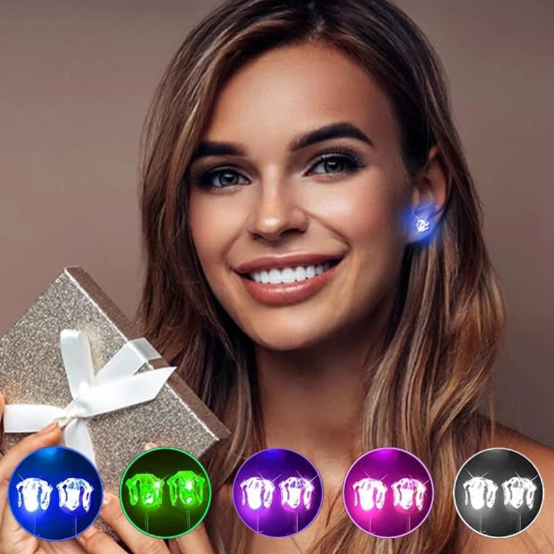 Diamond Stud Earrings - 1 Pair Led Light Up Ear