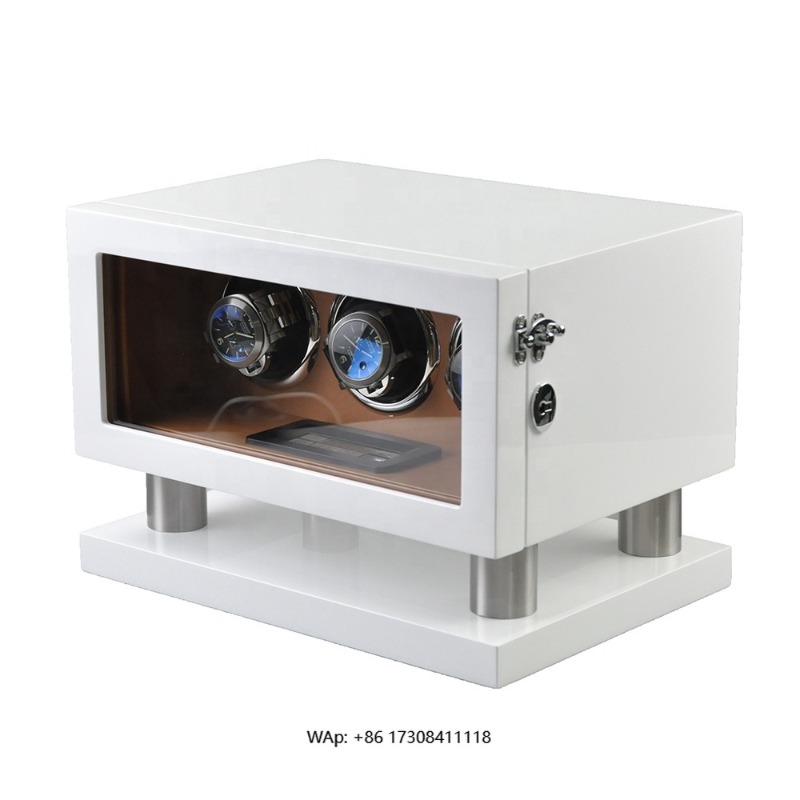 Automatic Watch Winder - White Brown Leather Controller Gyro Orbit