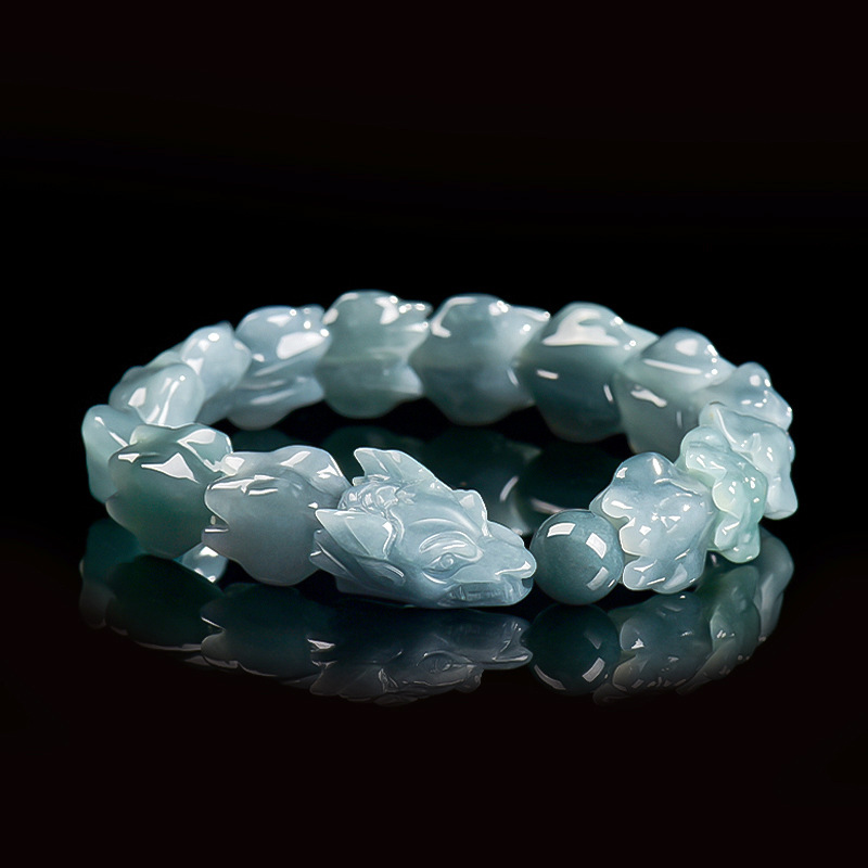 Jewelry & Watches Vitopoulos - Blue Burmese Jadeite Dragon Bracelet Carved