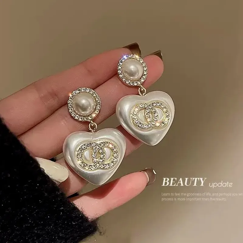 Diamond Stud Earrings - 2026 Silver Needle French Diamond-Set Love