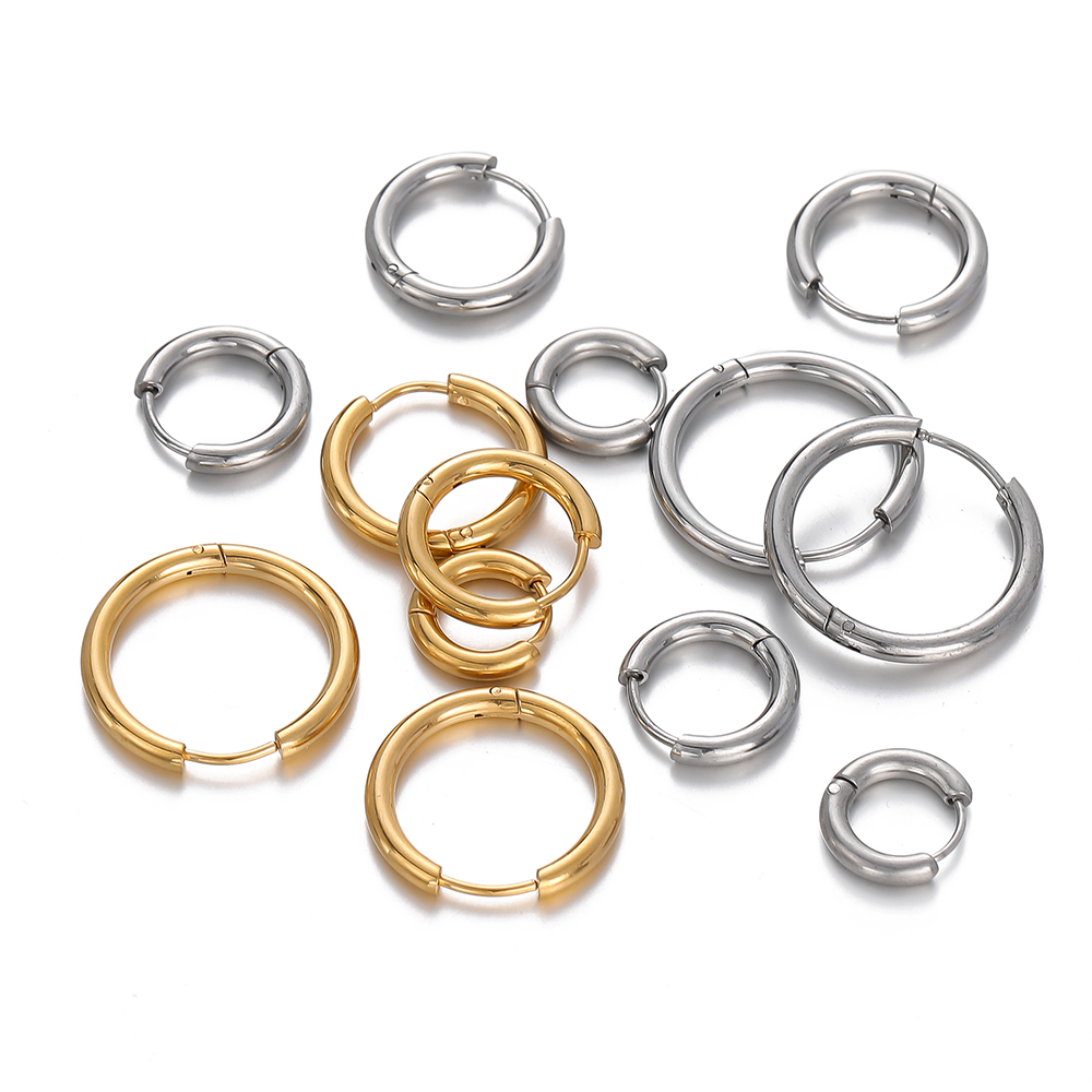 Hoop Earrings - 2Pcs 8-18mm Stainless Steel Round Hoop