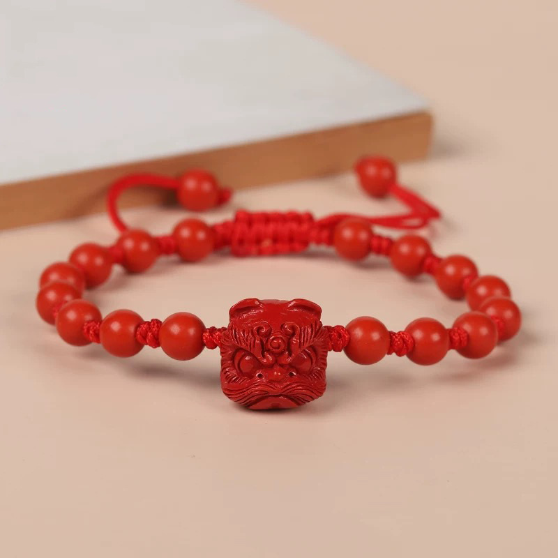 Genuine Red Cinnabar Lion Danc - Gemstone Bracelet Healing recension och pris