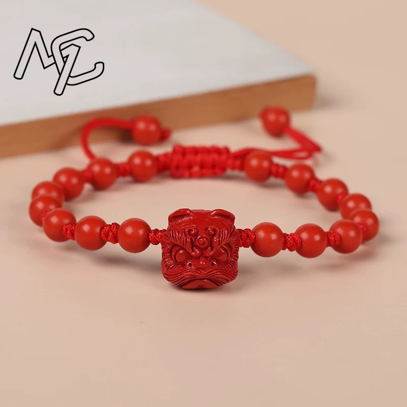 Genuine Red Cinnabar Lion Danc - Gemstone Bracelet Healing recension och pris
