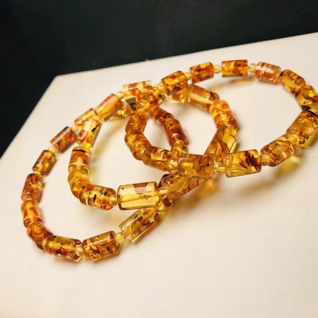 Natural Piebald Amber Red Clea - Gemstone Bracelet Healing recension och pris