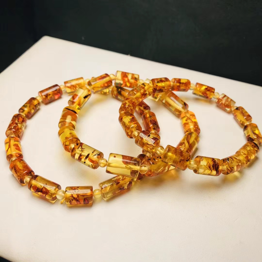 Natural Piebald Amber Red Clea - Gemstone Bracelet Healing recension och pris