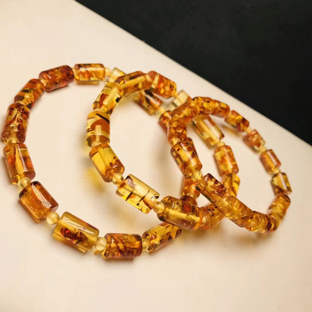 Natural Piebald Amber Red Clea - Gemstone Bracelet Healing recension och pris