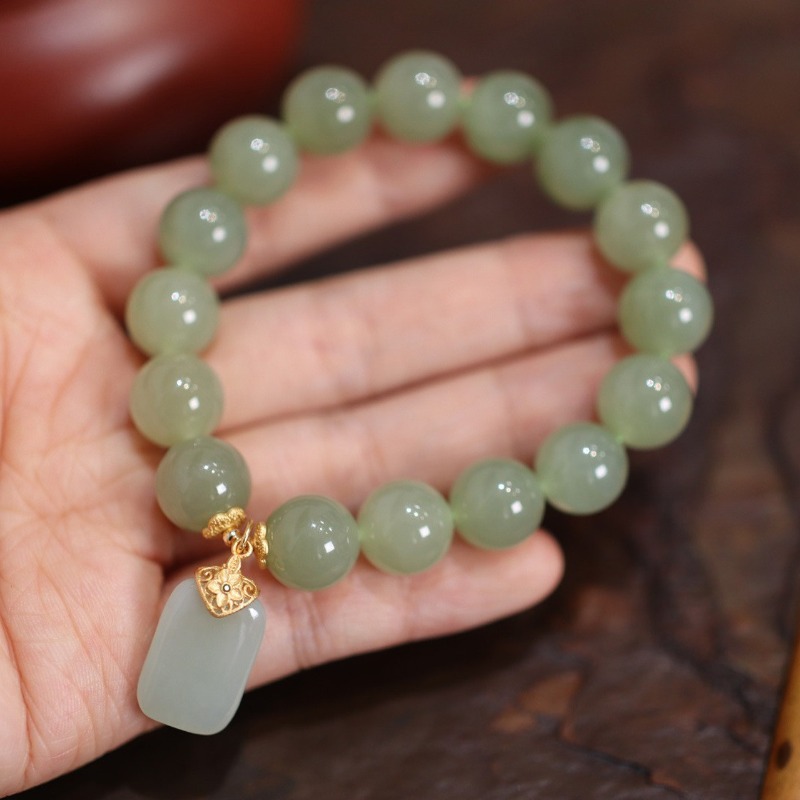 Natural Hotan Jade Bead flower - Gemstone Bracelet Healing recension och pris