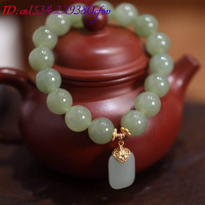 Natural Hotan Jade Bead flower - Gemstone Bracelet Healing recension och pris