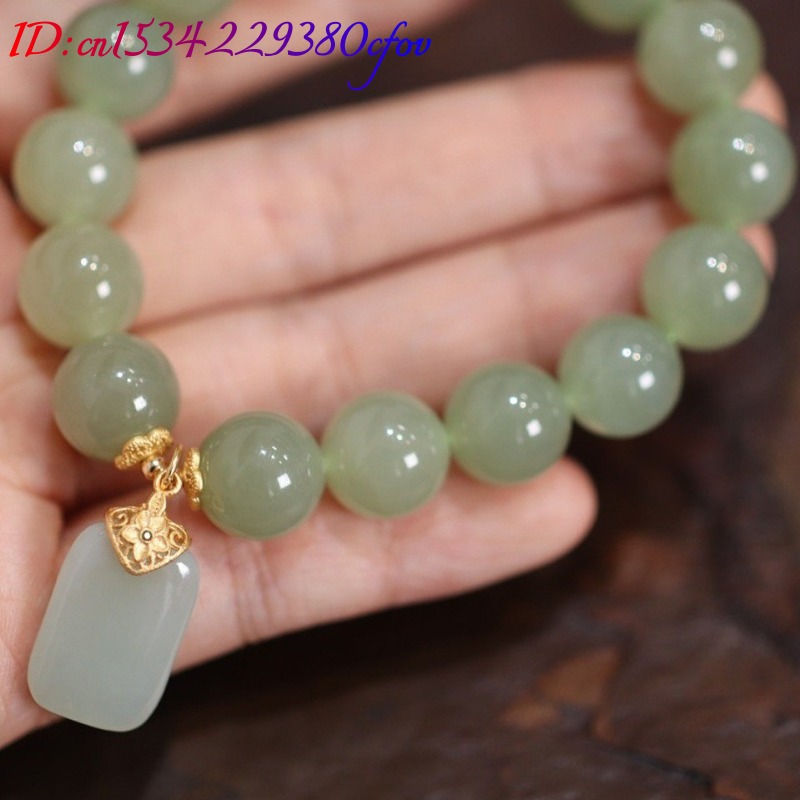Natural Hotan Jade Bead flower - Gemstone Bracelet Healing recension och pris