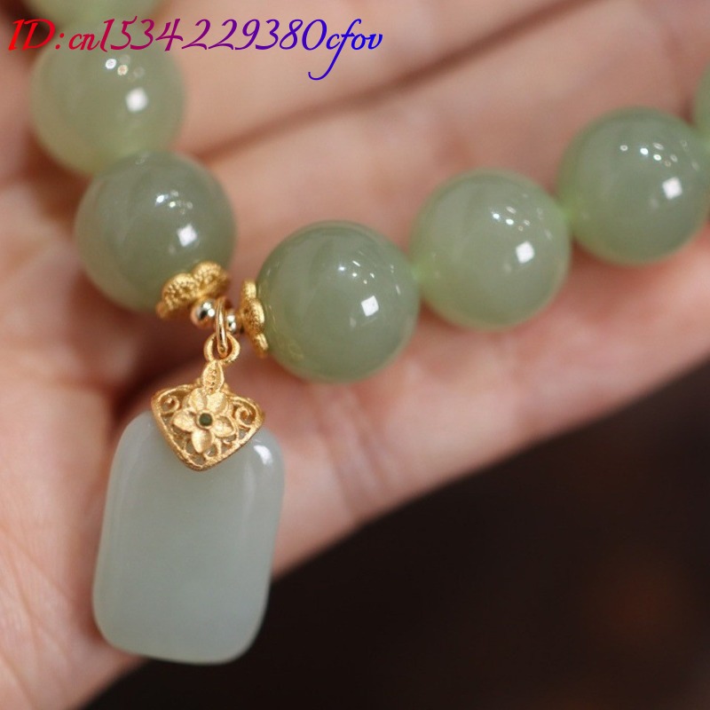 Natural Hotan Jade Bead flower - Gemstone Bracelet Healing recension och pris